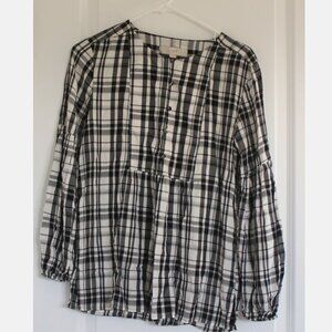 Loft Blouse Womens Size S Black  Plaid Buttons  Tunic Top NWOT